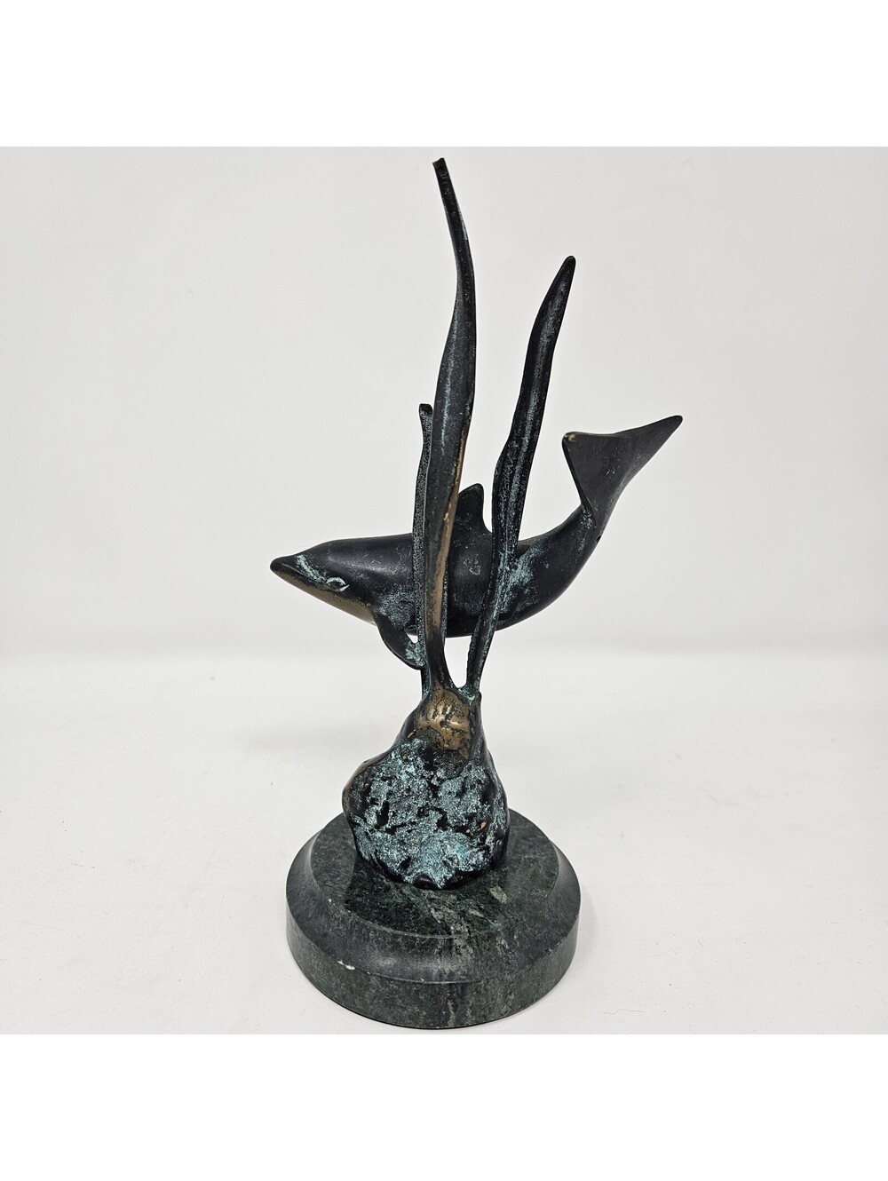 Dolphin Sculpture Marble Base Seagrass Ocean Decor SPI Gallery Metal Brass